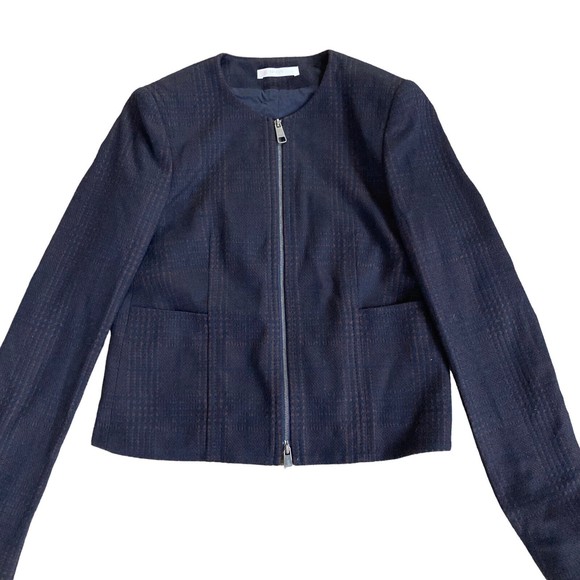 HUGO BOSS Womens 0 Javidar Bicolor Check Jersey Interlock Wool Blend Jacket NWOT - Picture 1 of 8